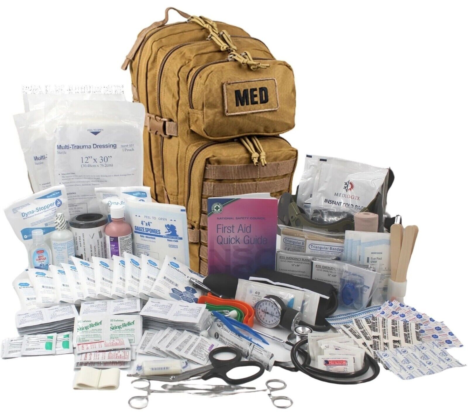 ELITE FIRST AID Tactical Trauma Kit #3 STOCKED w/ Backpack Medic Survival TAN