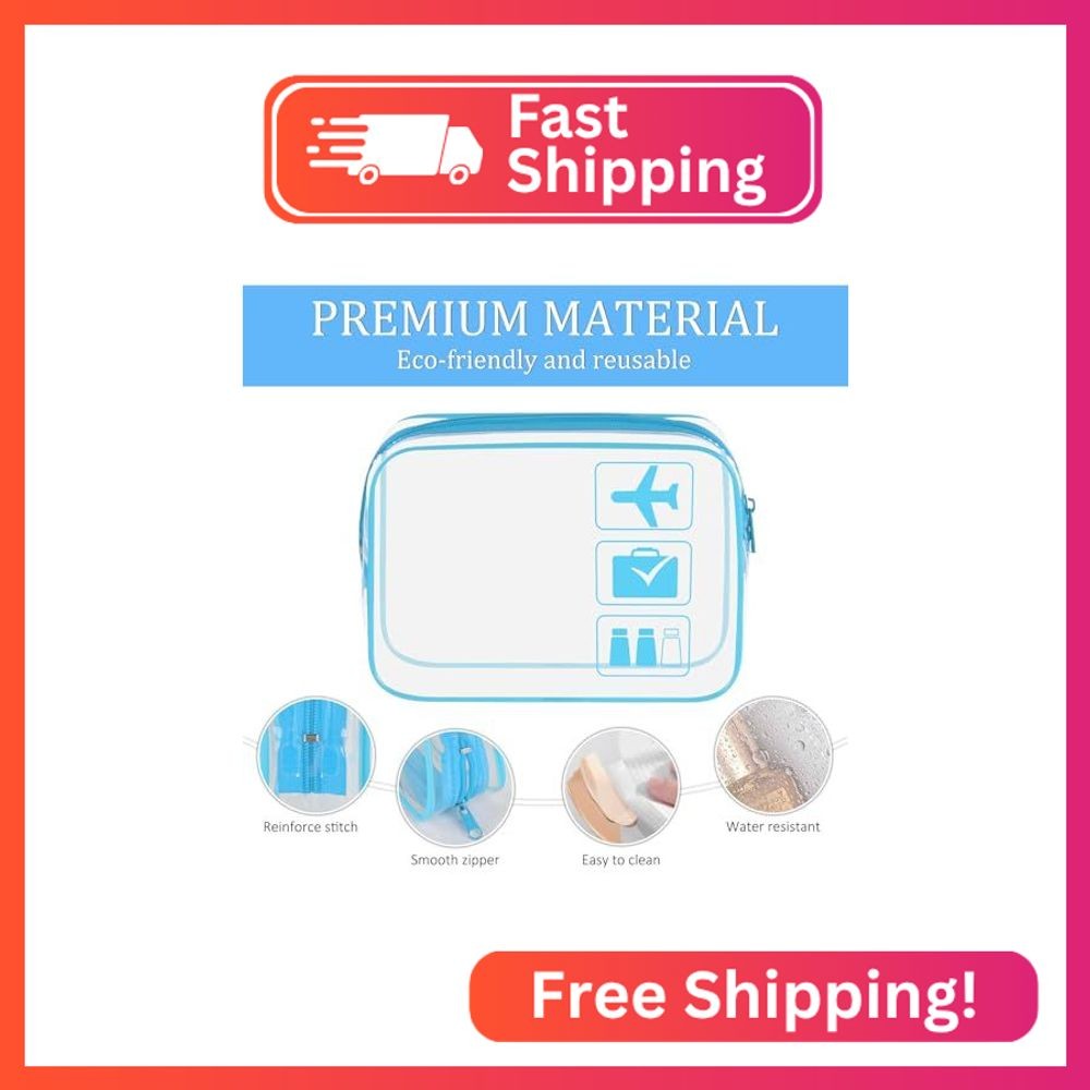 Sogiv 3Pcs TSA Approved Clear Travel Toiletry Bag, Unisex, White+Blue+Pink, 8.3
