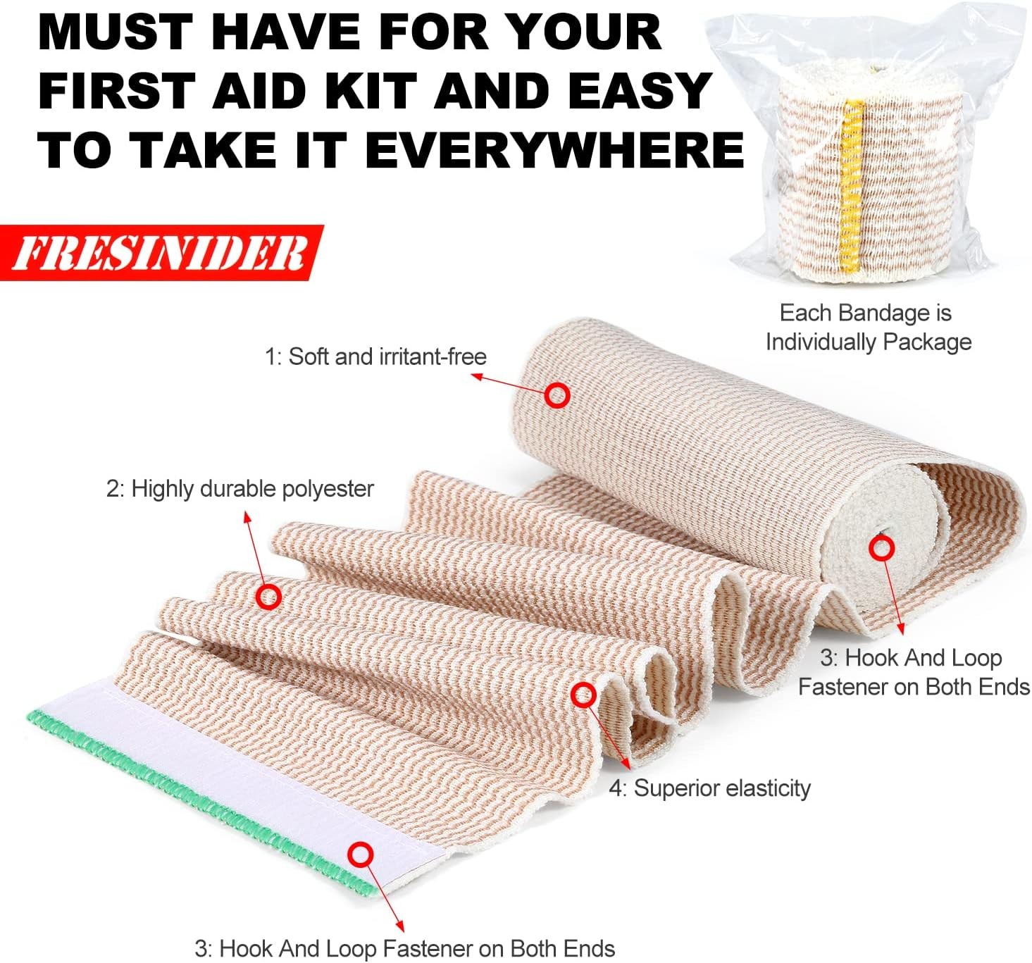 Premium Elastic Bandage Wrap, 6 Pack 4" Cotton Latex Free 4" X 6