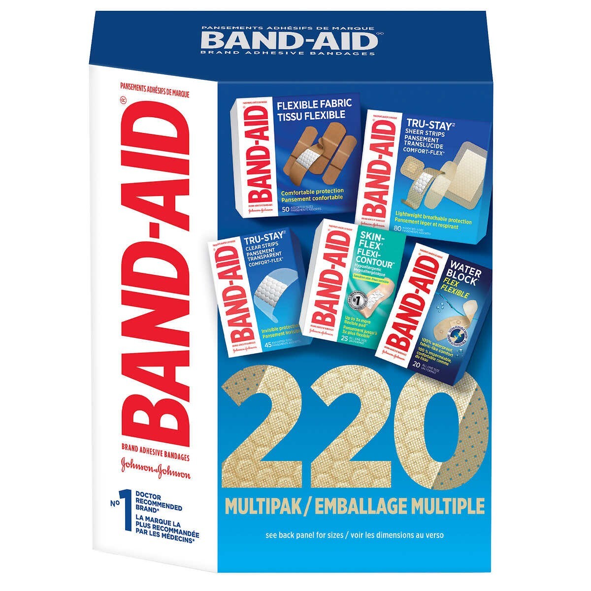 Band-aid CANADA Adhesive Bandages Assorted Sizes Pack, 220-count, Exp:25DE