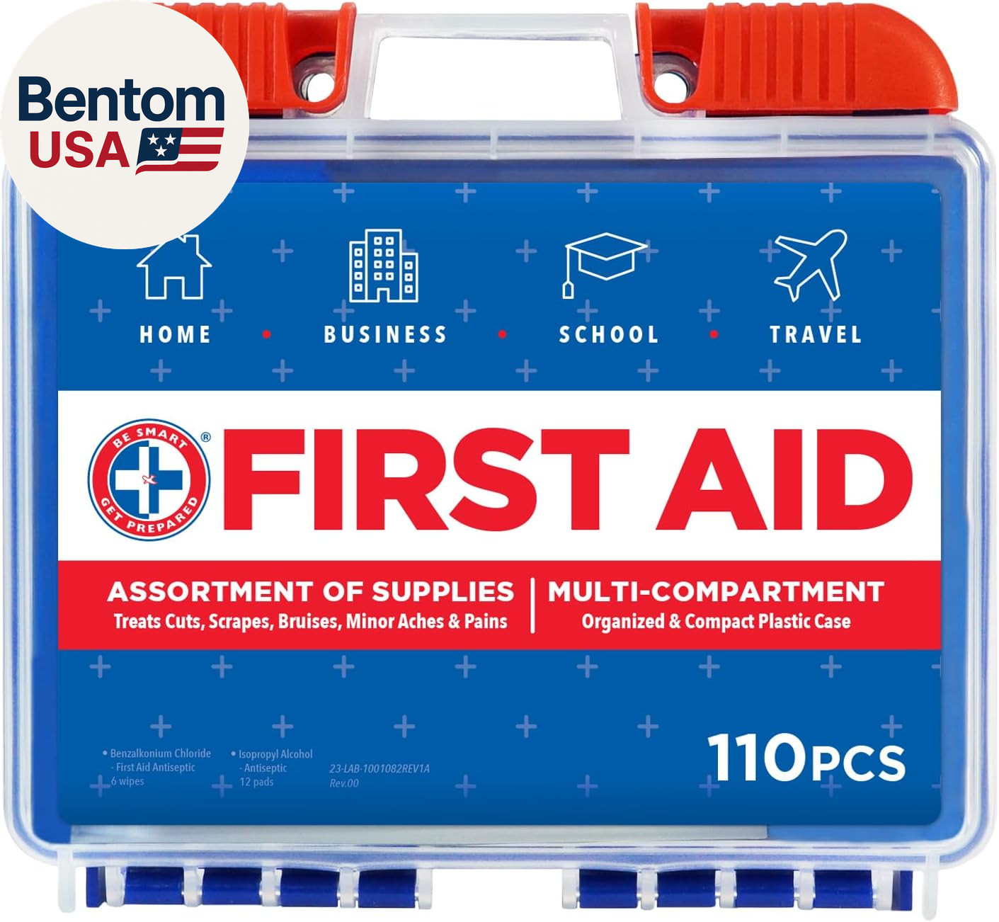 110 Pc First Aid Kit: Clean, Treat, Protect Minor Cuts, Home, Office, Car, Schoo