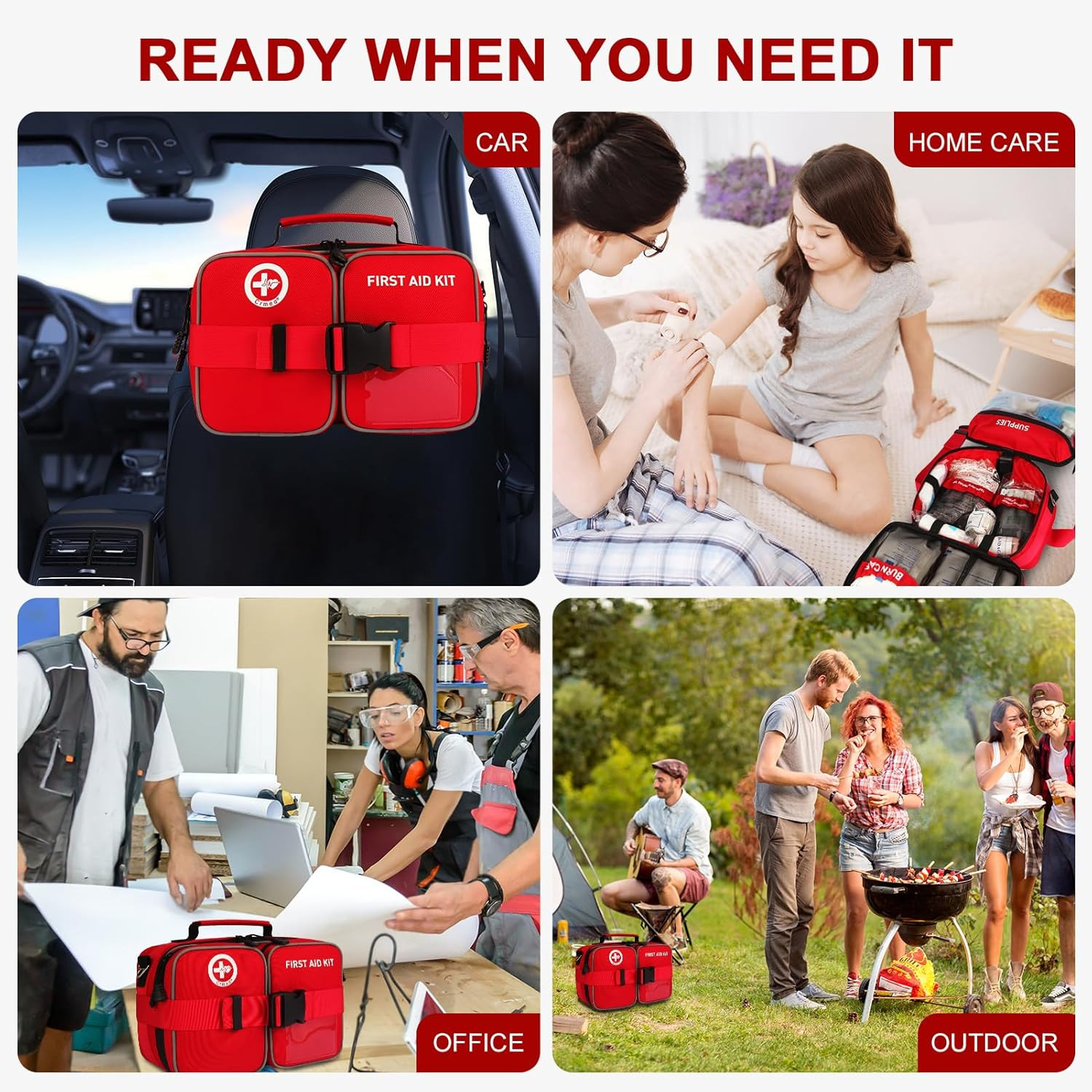Large 516-Piece Waterproof First Aid Kit for Car, Travel & Home