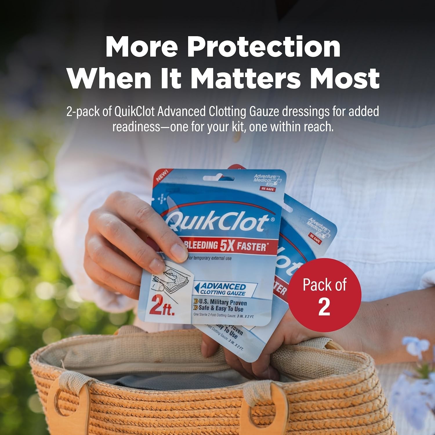 QuikClot Advanced Clotting Gauze – 5X Faster Bleeding Control, 3×24 in, 2 Strips