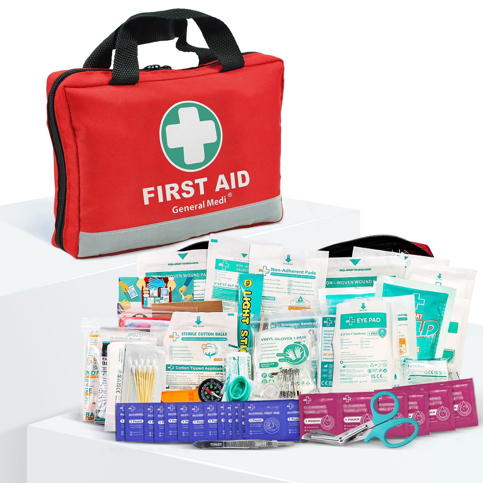 General Medi First Aid Kit 309 Pcs Reflective Emergency Bag Travel Home Car