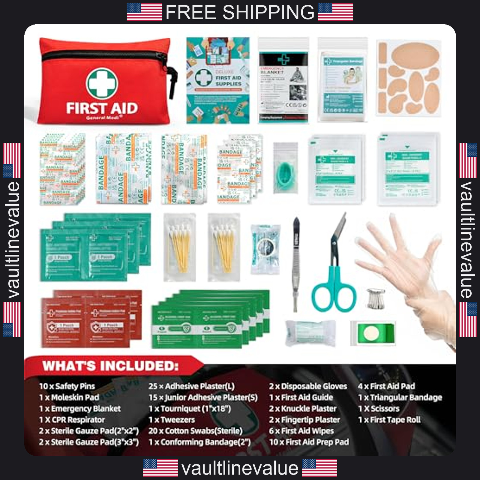 General Medi Mini First Aid Kit 110 Piece Travel Home Office Vehicle Camping Red