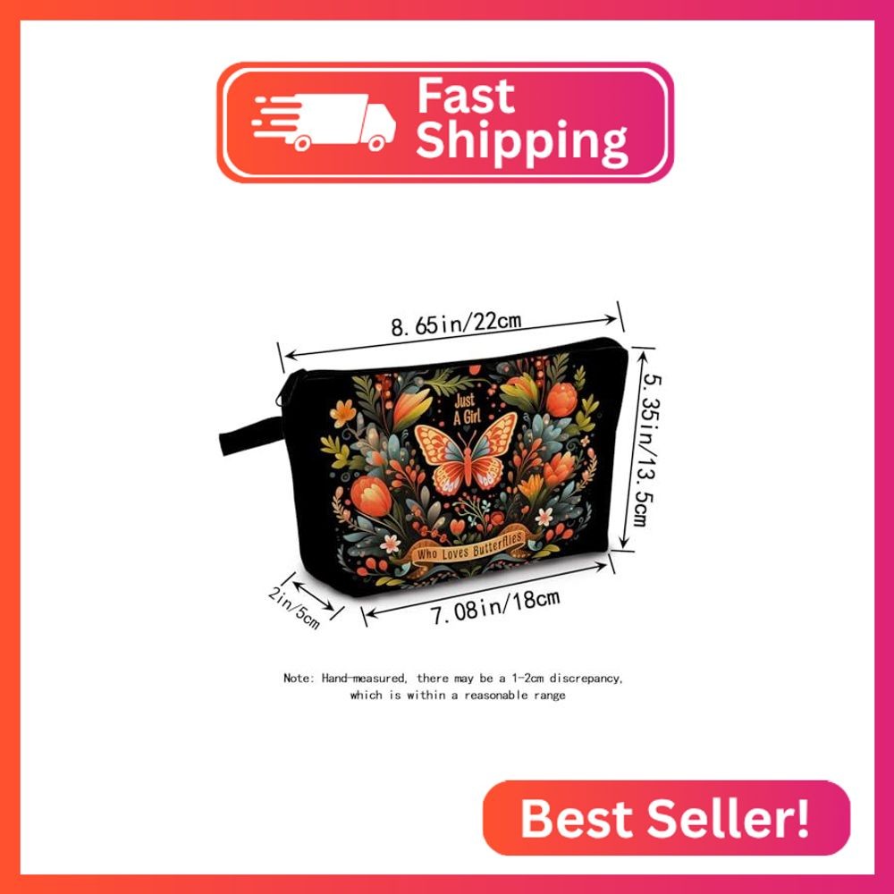 MoCaliduccious Butterfly Flower Makeup Bag for Women Travel Cosmetic Organizer B