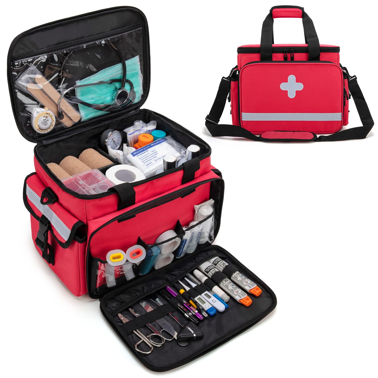 CURMIO First Aid Kits Bag Empty, Emergency Supplies 1 Count (Pack of 1), Red