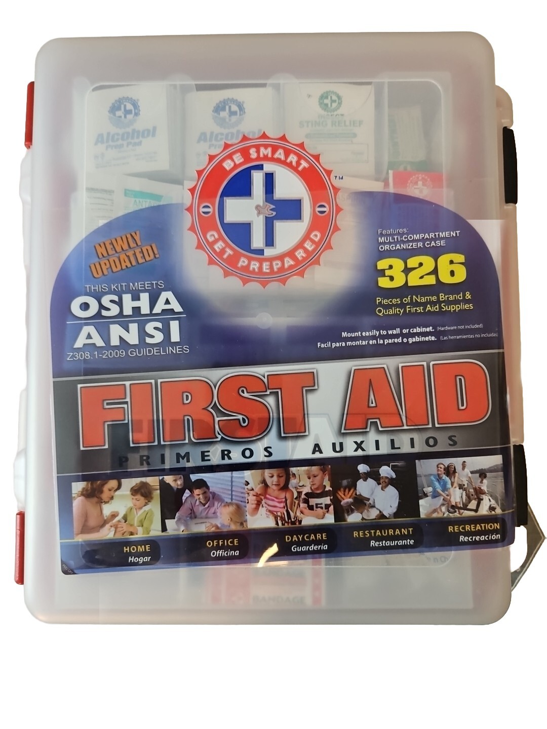 Be Prepared First Aid Kit Red Case 326+Pieces Exceeds OSHA and ANSI Guidelines
