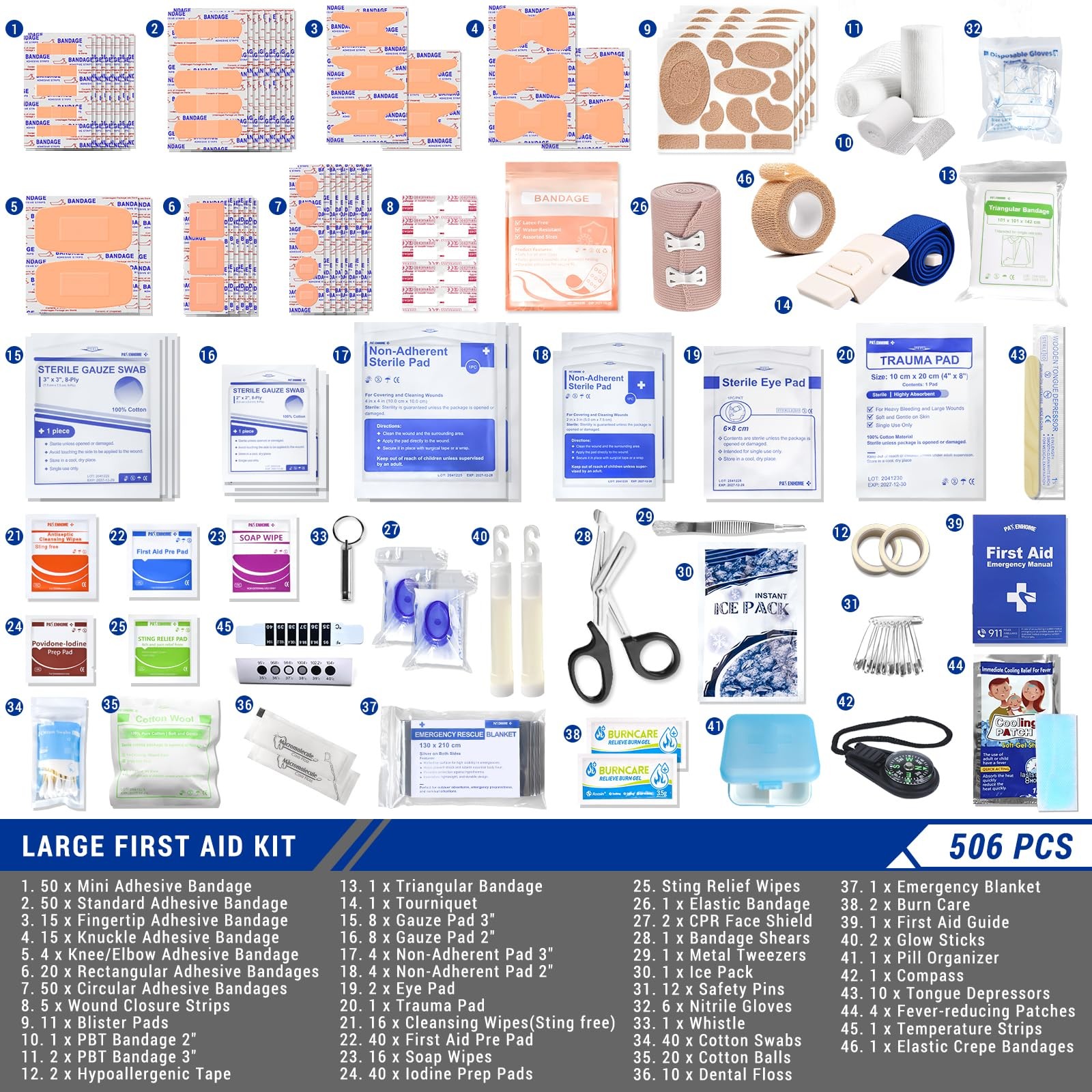 Professional 506 PCS First Aid Kit – 4-in-1 Detachable Emergency Medical XL
