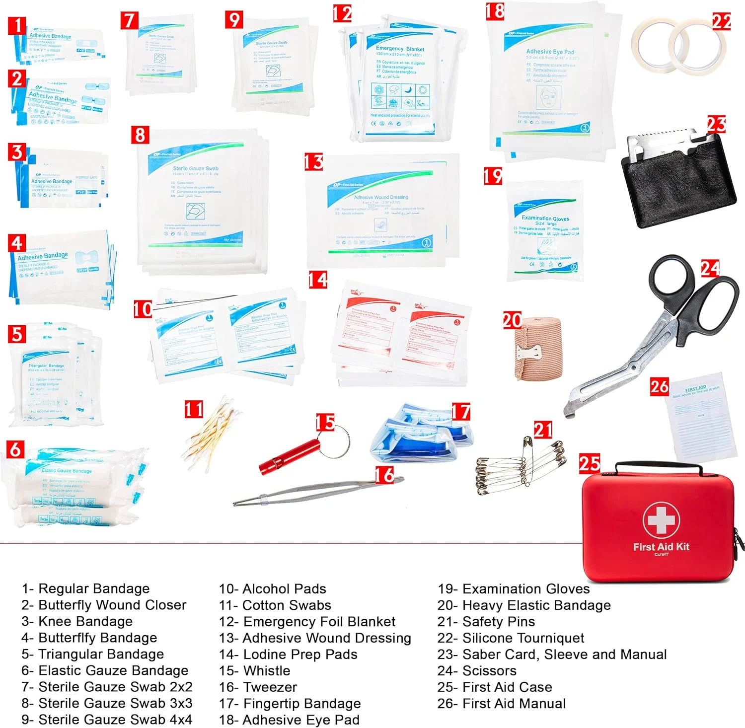 230-Pc First Aid Kit Waterproof Emergency Survival Kit with Shoulder Straps