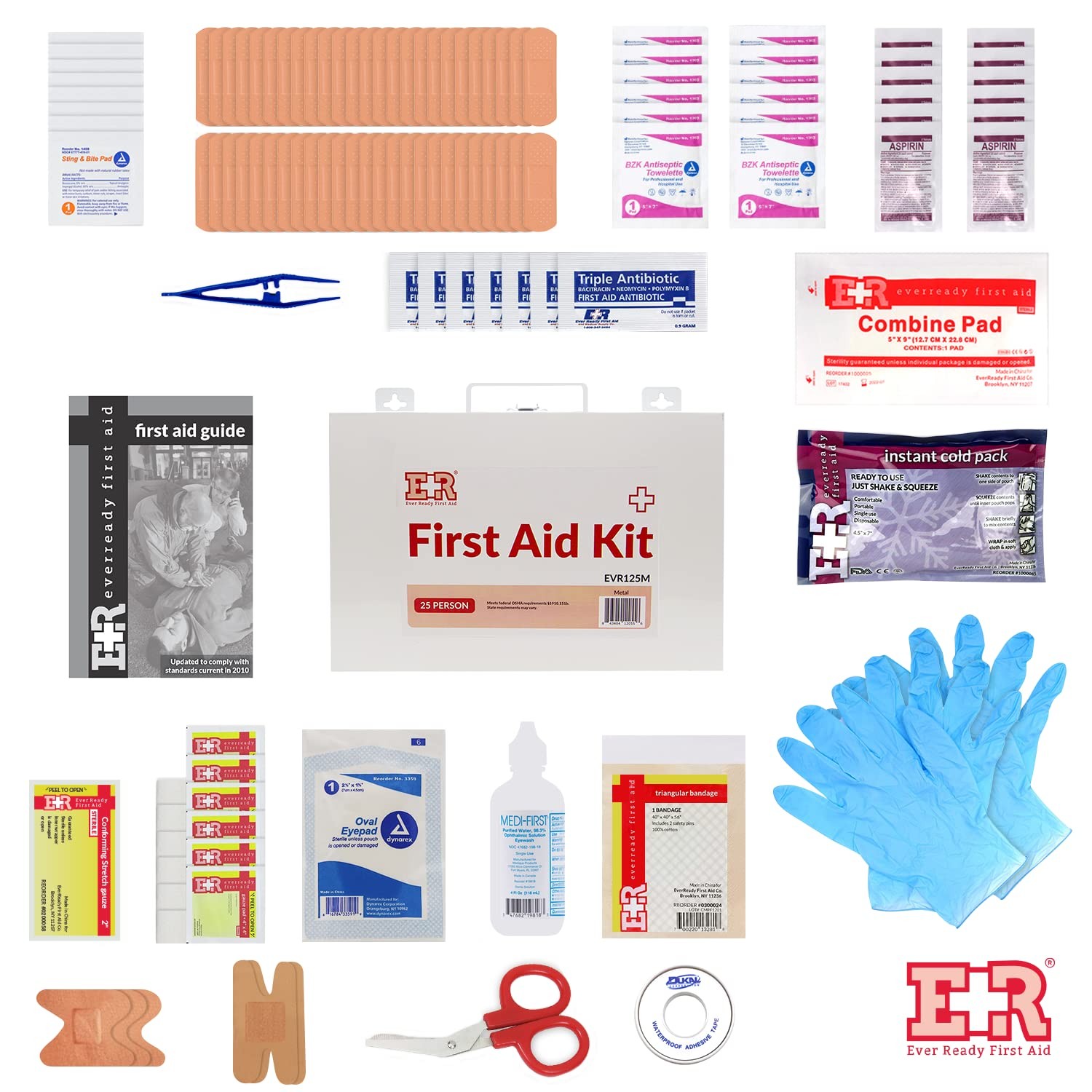 Ever Ready First Aid 107 Piece 25 Person Kit with Metal Case, OSHA…
