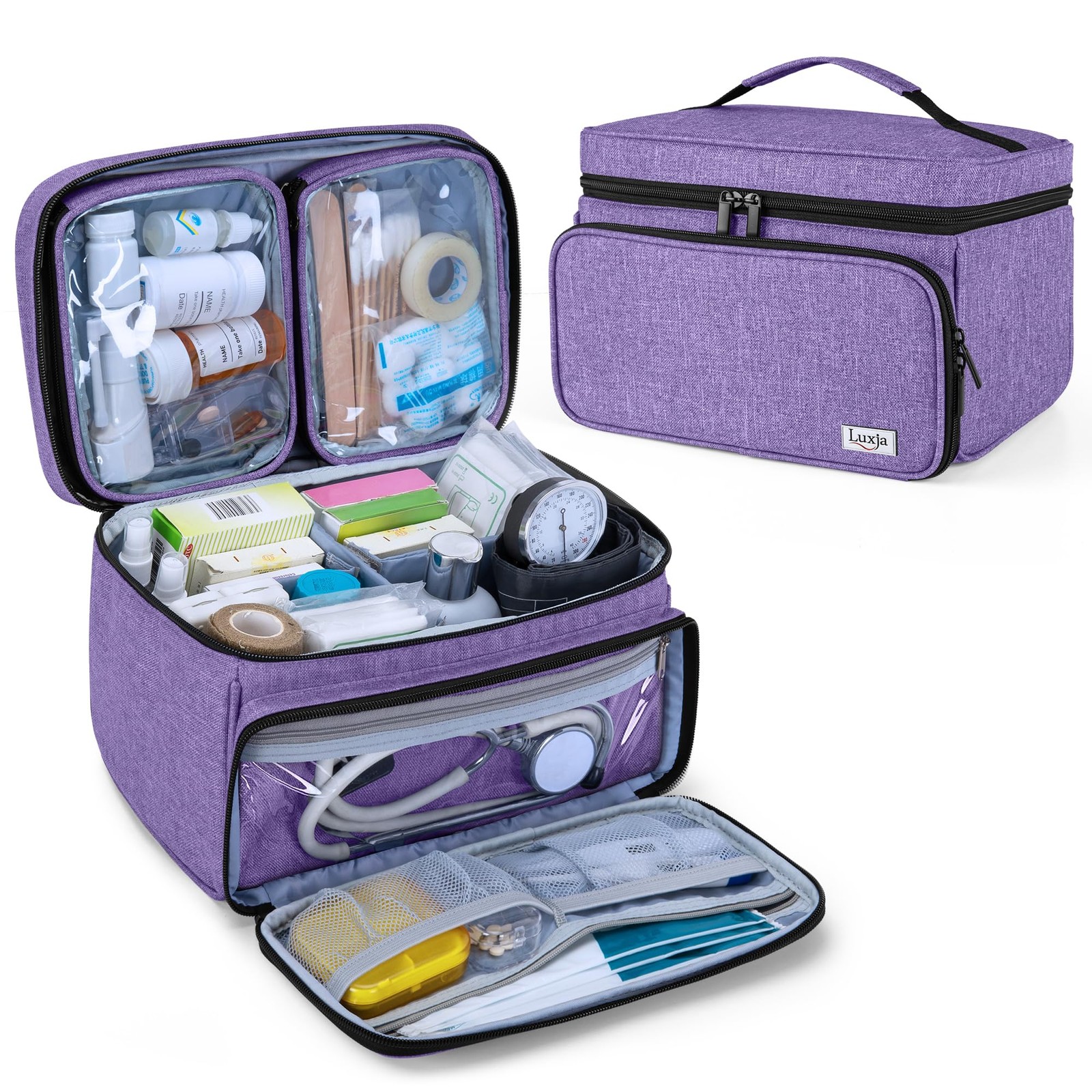 LUXJA Medicine Bag with 2 Detachable Clear Pouches, Pill One Size, Purple