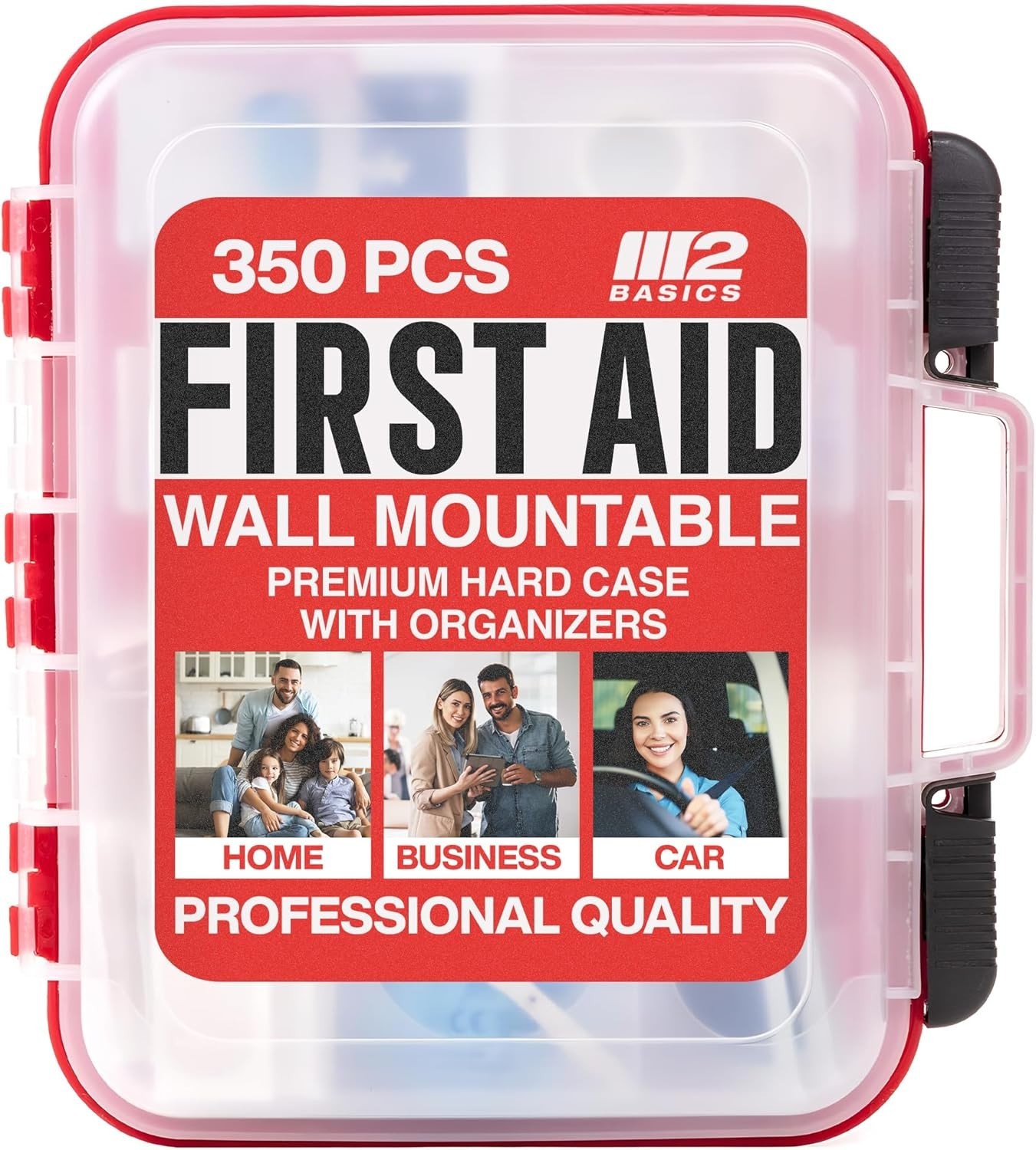 Complete 350-Piece Medical Emergency Kit with Wall Mount Hard Case & Easy Access
