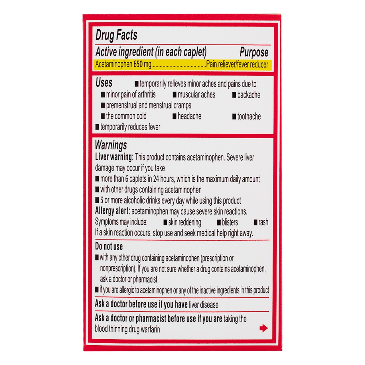 6 Pack Tylenol 8 HR Caplets Arthritis Pain Acetaminophen Caplets, 650 mg, 24 Ct