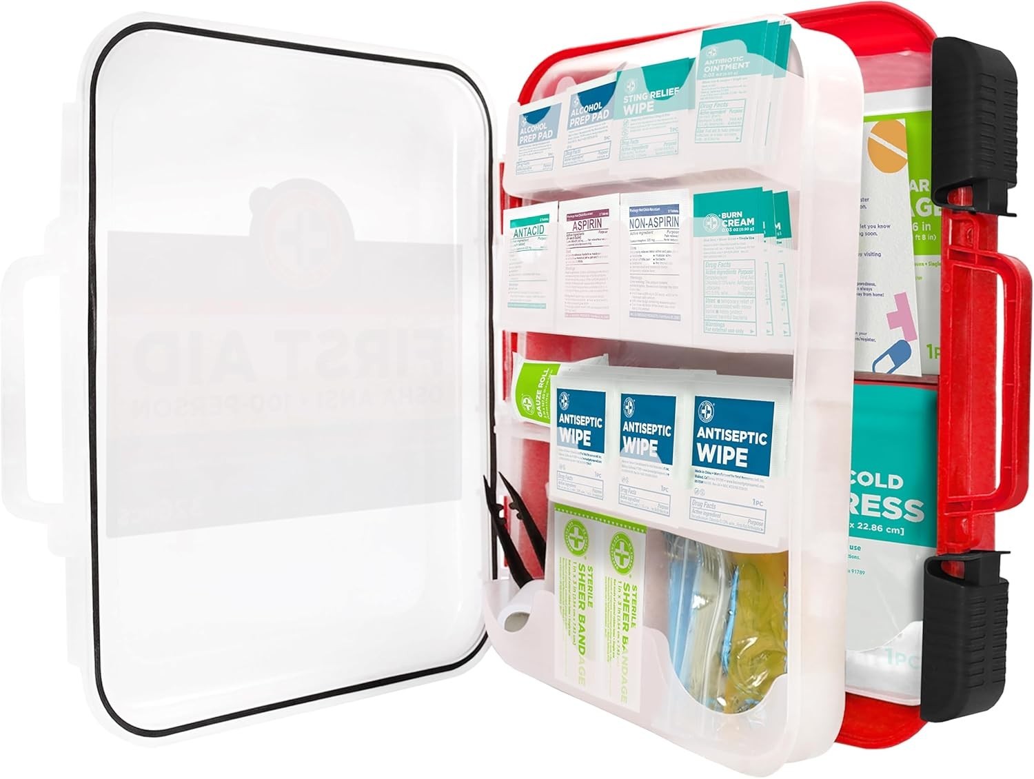 Portable 326 Piece First Aid Kit with Hard Red Case – Ideal for Office & Home
