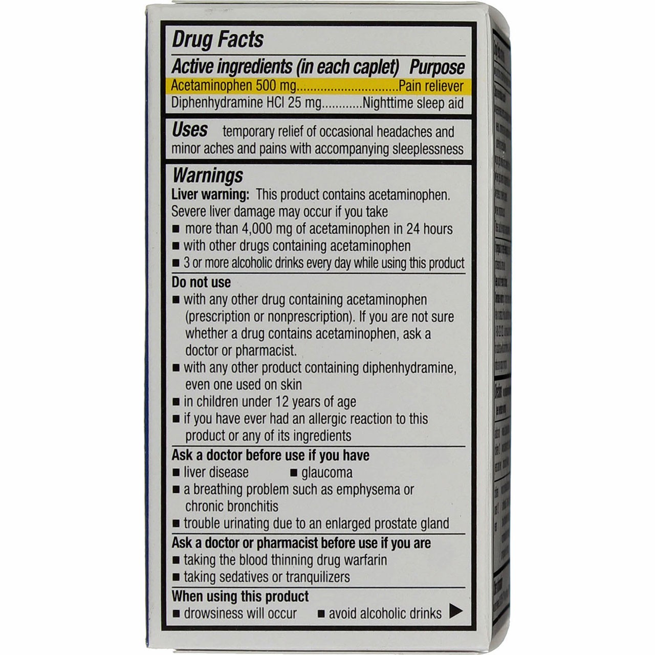 6 Pack Quality Choice Extra Strength PM Acetaminophen Caplets, 500 mg, 50 Ct