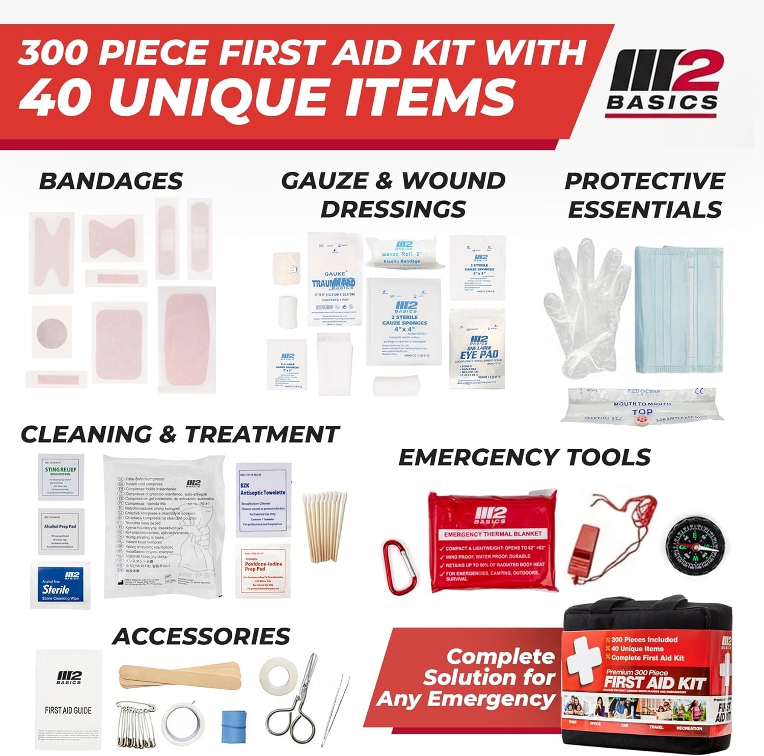 Durable 300 Piece Professional First Aid Kit – Organized for Home, Car & Outdoor