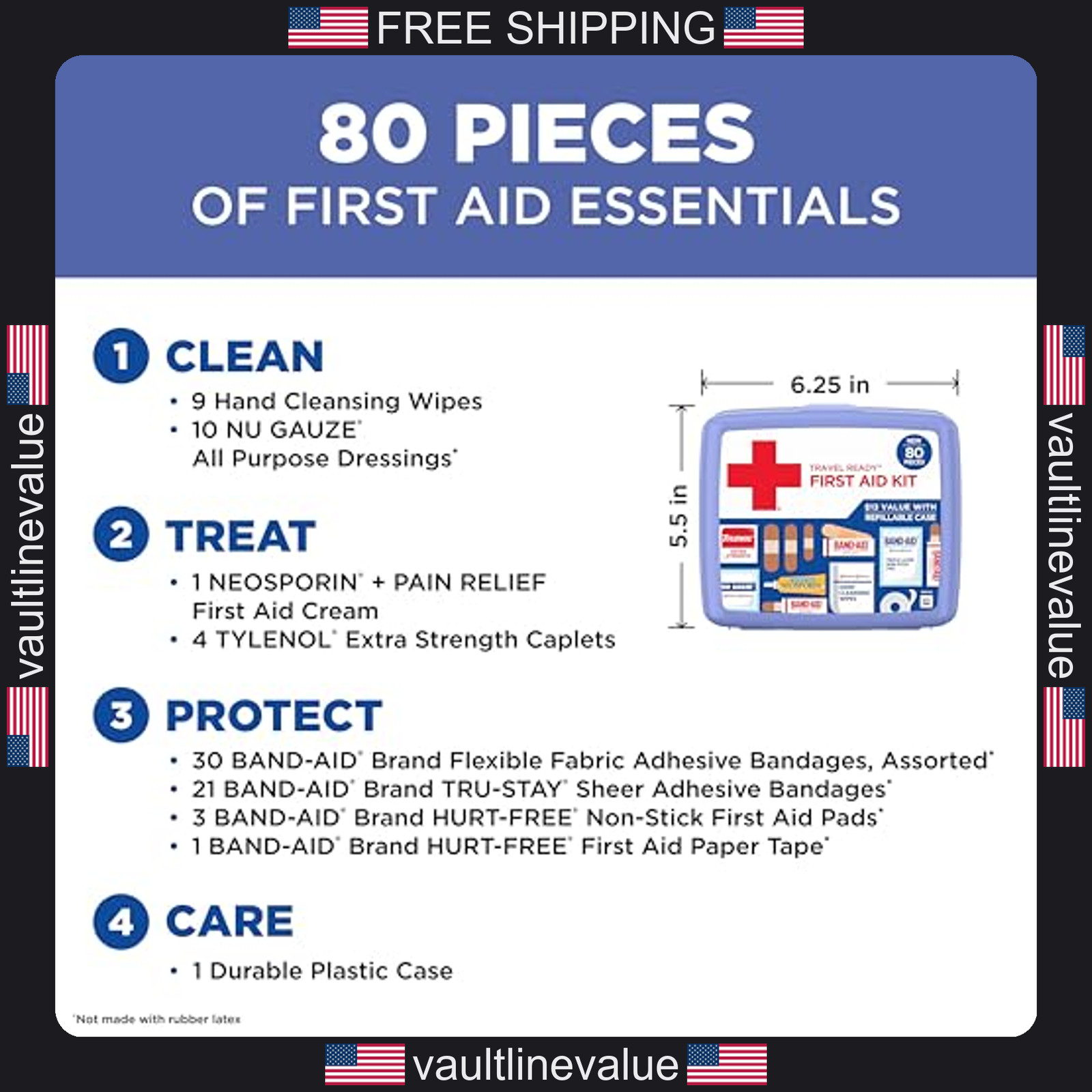 Band-Aid travel first aid kit 80 pieces emergency wound care supplies for home