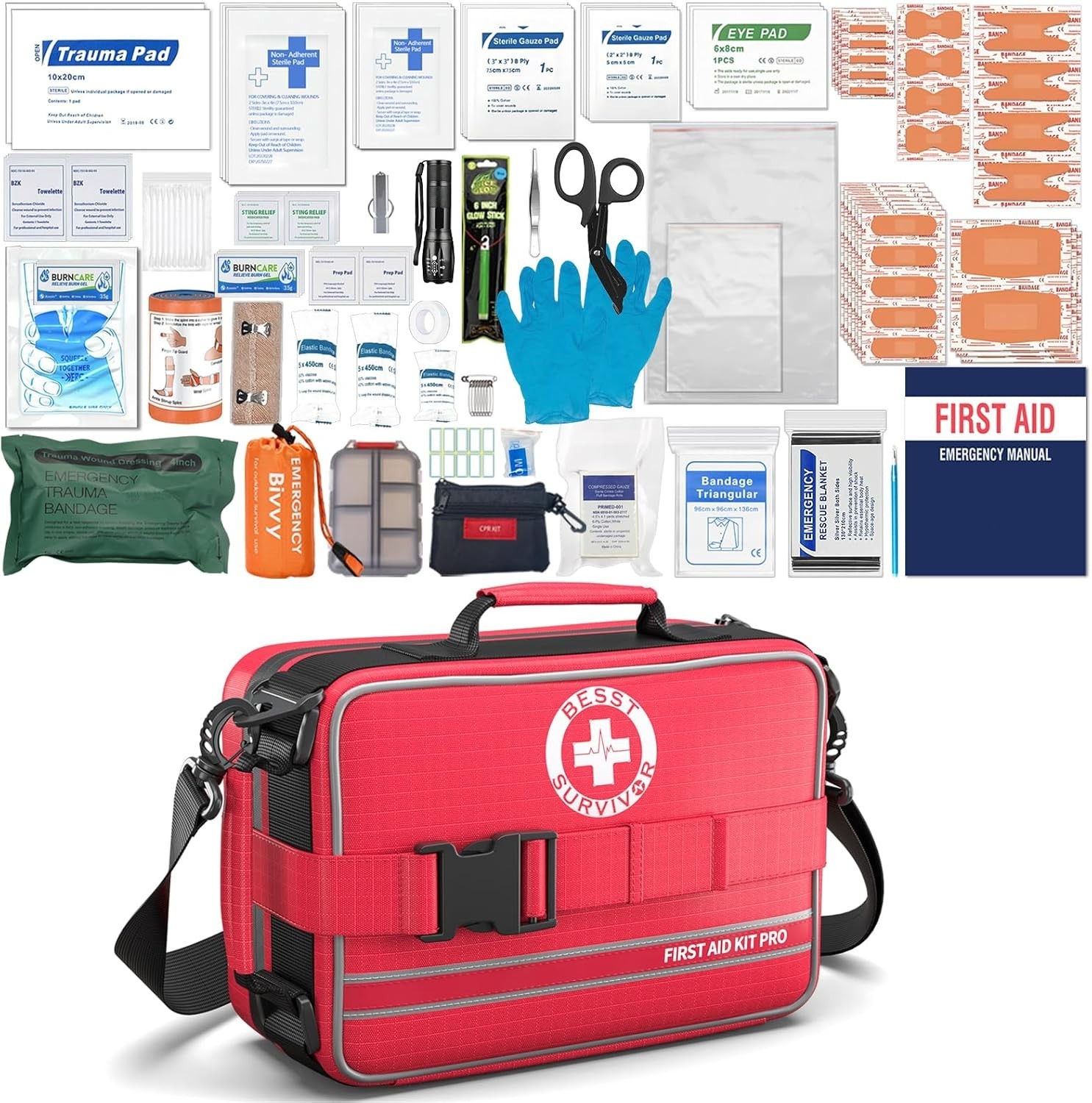 Rip-Resistant 324-Piece First Aid Kit with Color-Coded Compartments – 10.9×7.5”