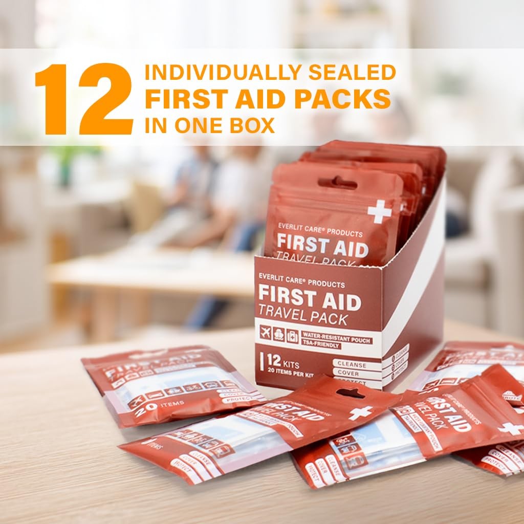EVERLIT CARE Travel Bandage Pack | 12 Individual Packets, Bulk Portable Clear