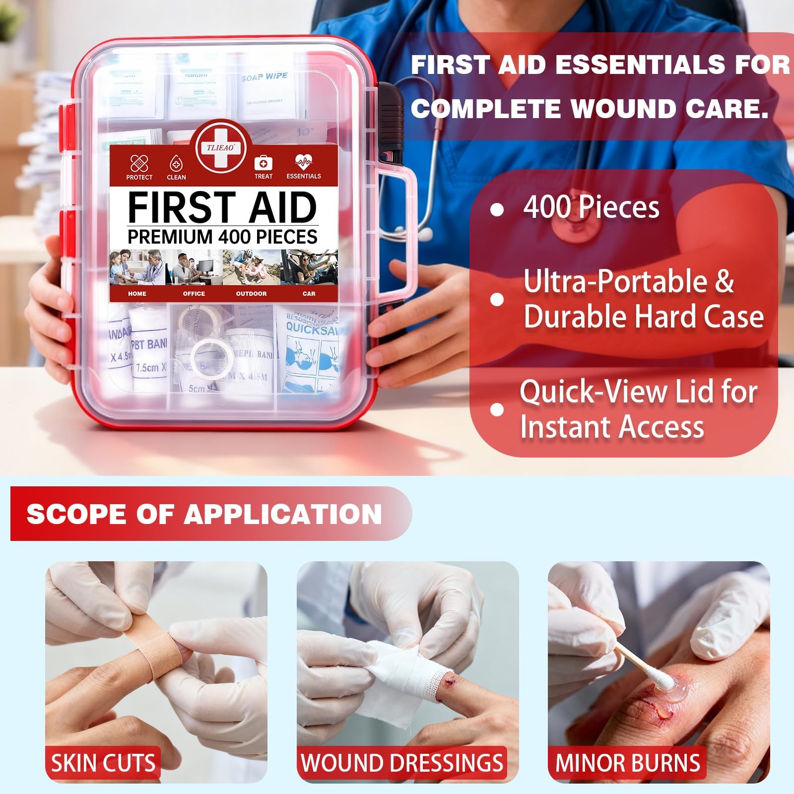 400 Pieces All-Purpose First Aid Kit – Organized Dual-Layer Wall – Profession…