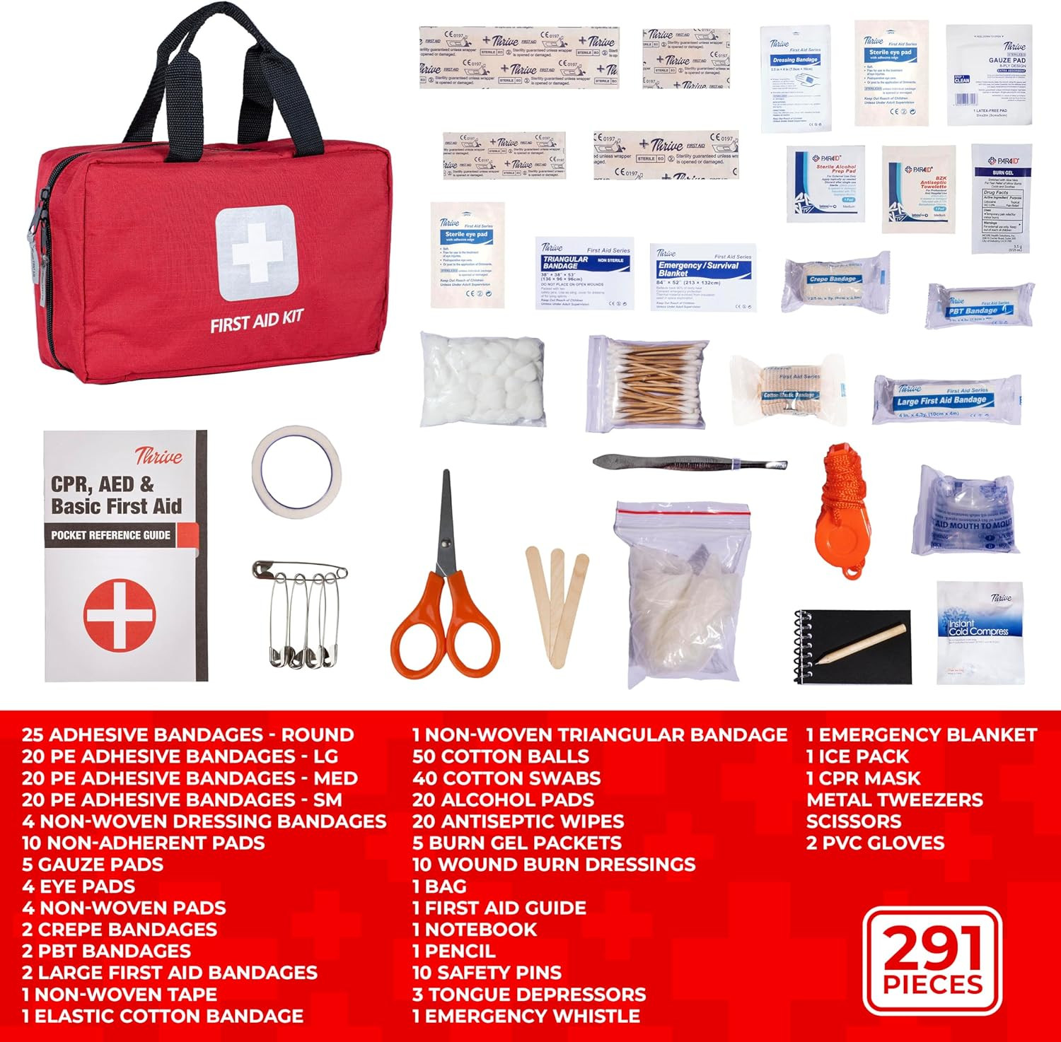 Thrive Home Essentials First Aid Kit (291 Pieces) – First Aid Bag with Multi-Siz
