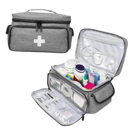 First Aid Bag Empty, Small Medicine Bag Portable Medical Supplies Gray