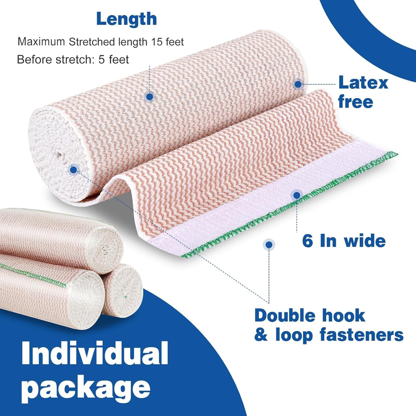 AZEN Premium 2 Pack Elastic Bandage Wrap 6 Inch, 6 A-2p(6in)