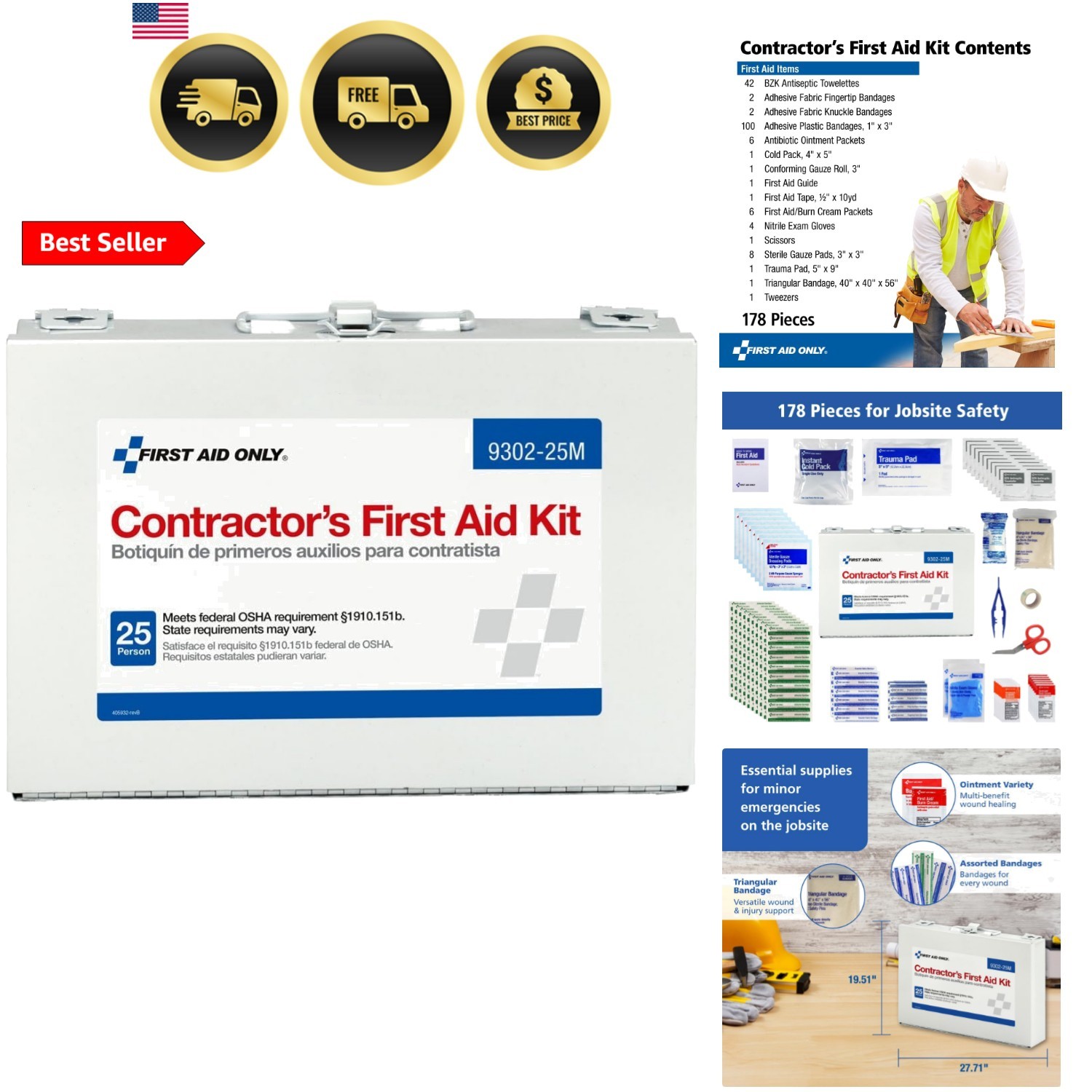 25-Person Contractor's First Aid Kit for Home Renovation, Job Sites, and Cons…