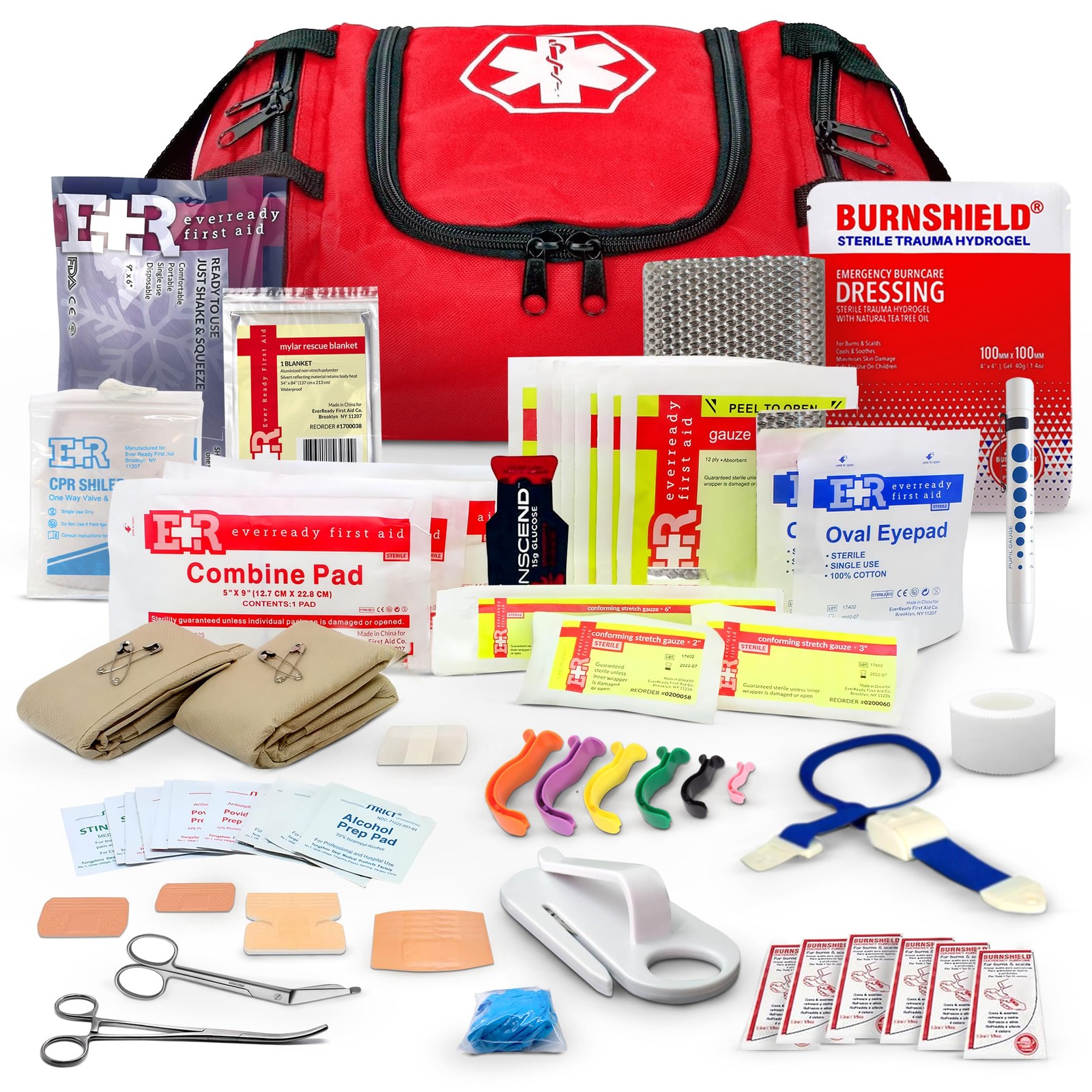 Trauma First Aid Kit 10.5" x 8.5" x 5" – Fully Stocked First Responder Bag