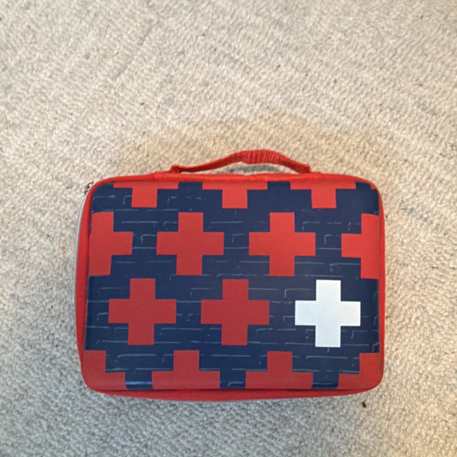 Red Blue White Cross Pattern Portable First Aid Bag Case with Zipper Closure