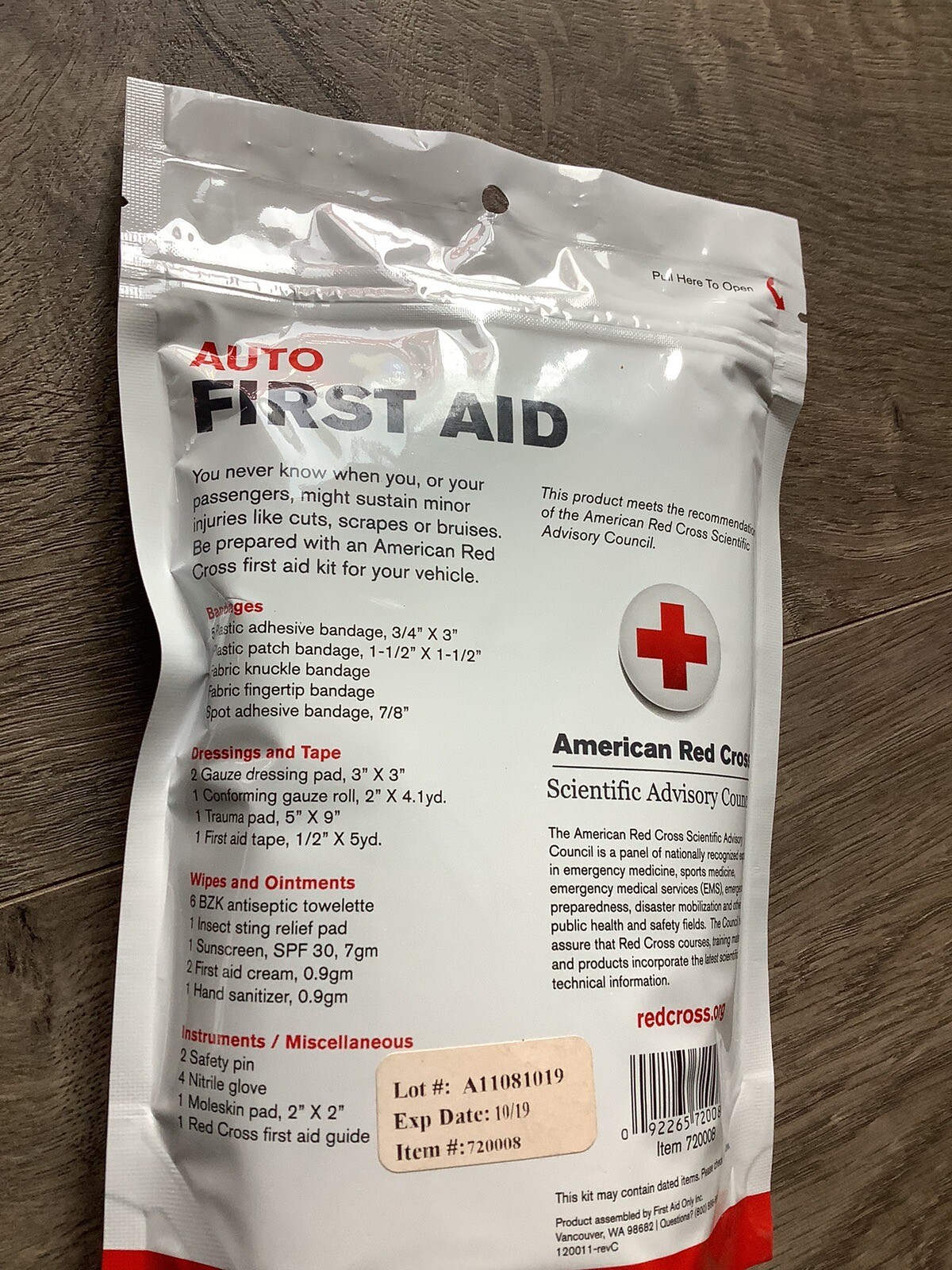 First Aid Only American Red Cross Plastic Auto First Aid Zip Kit