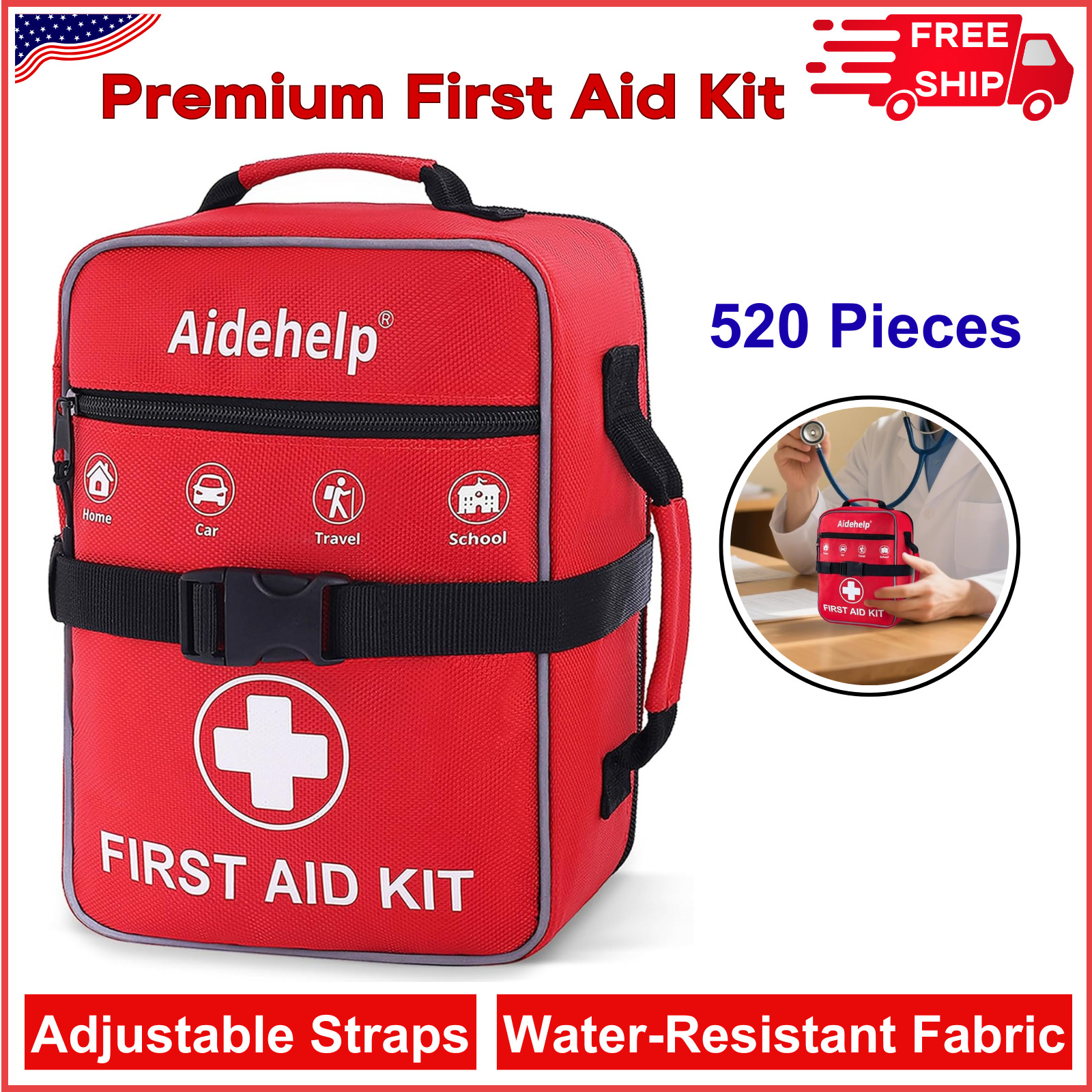 520 Pieces Premium First Aid Kit – Large Emergency Medical Kit For Survival, Car