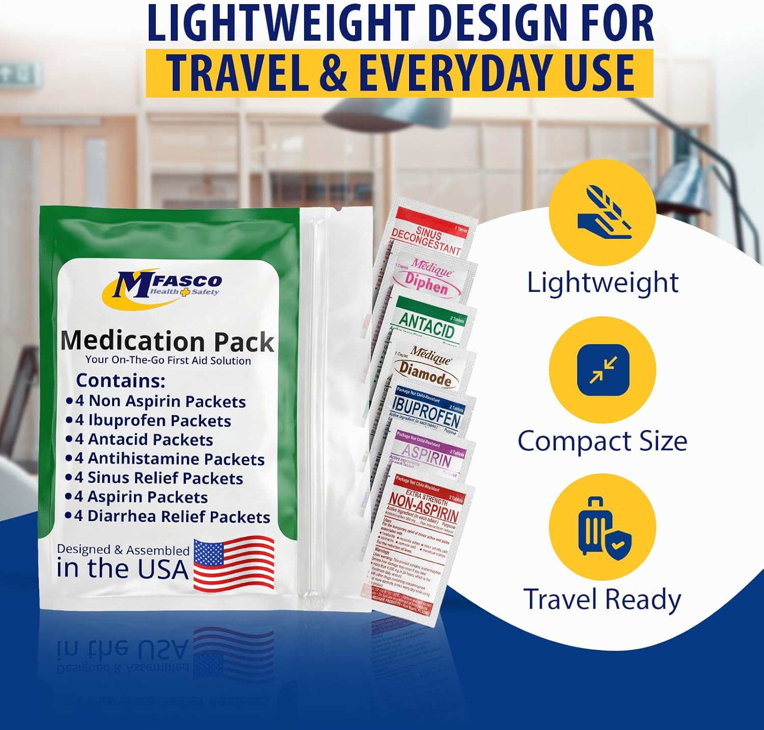 – 7 in 1 – Travel Size Medicine Kit – TSA Approved | 28 First Aid Emergency OTC