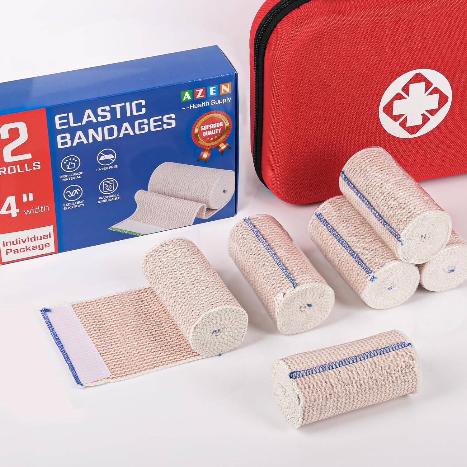 AZEN 4in Premium 2 Pack Elastic Bandage Wrap, Compression Wrap A-2p