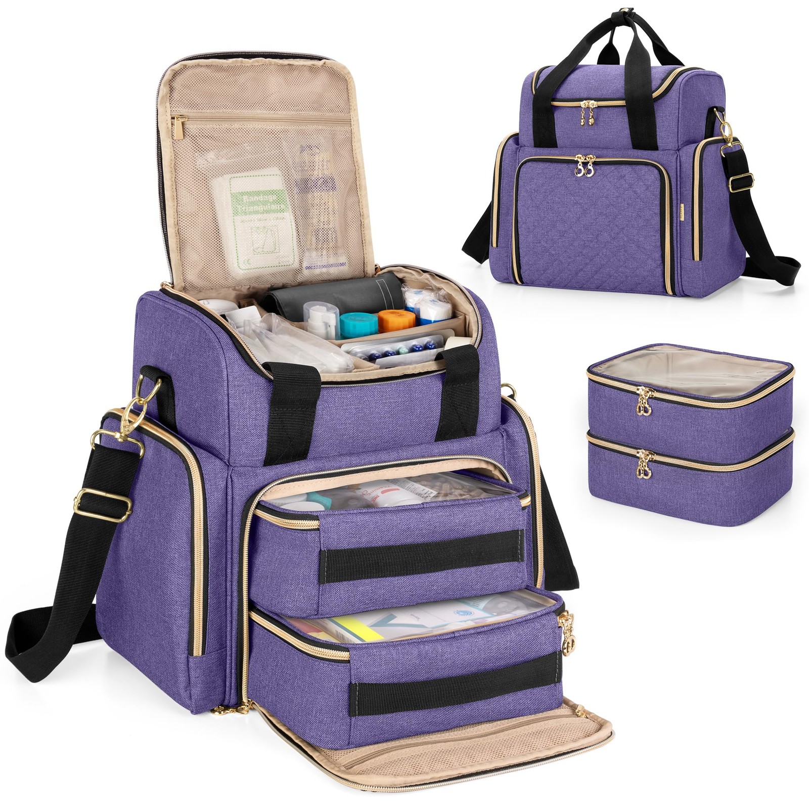 LUXJA Large Medicine Bag with 2 Removable Cases, Medicine Storage Bag with Mu…