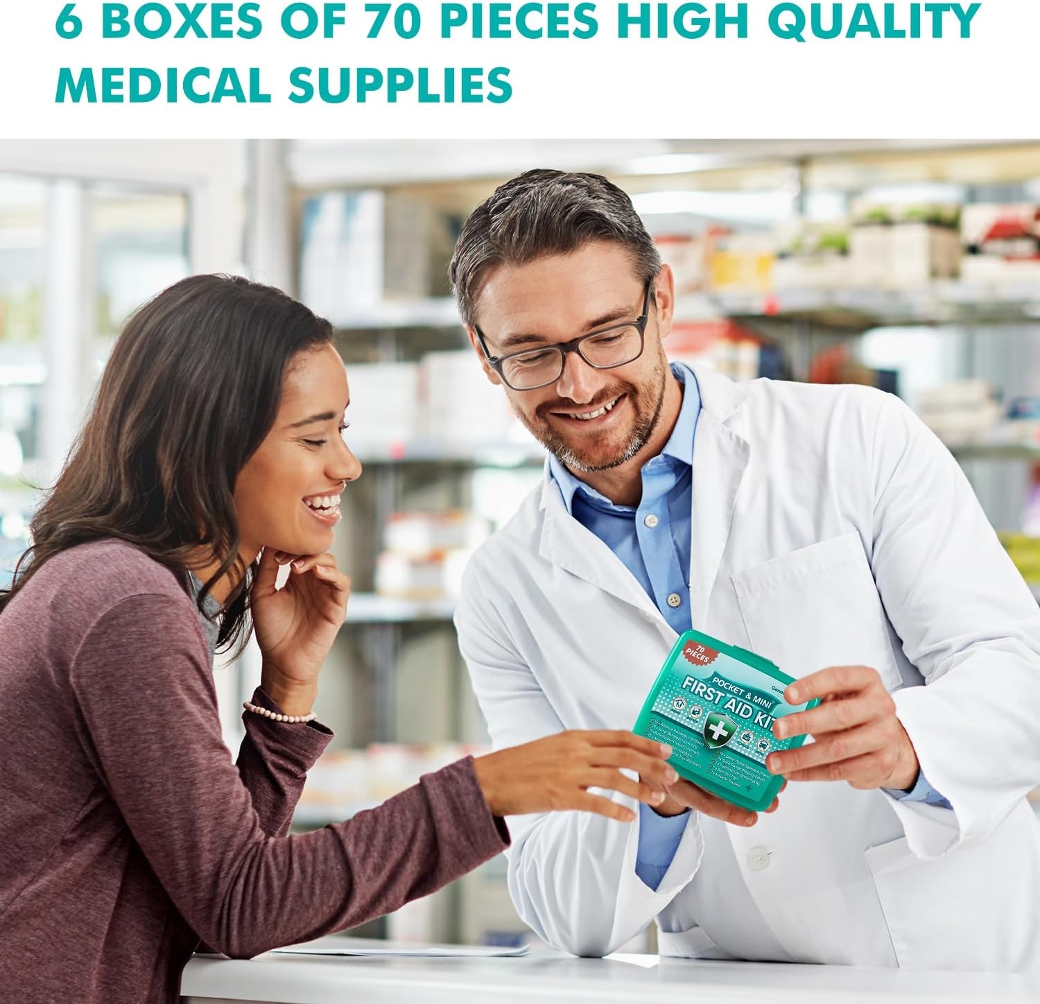 420 Piece First Aid Kit, 6 Individual Boxes of 70 Items Each (420 pcs, 6 Pack)