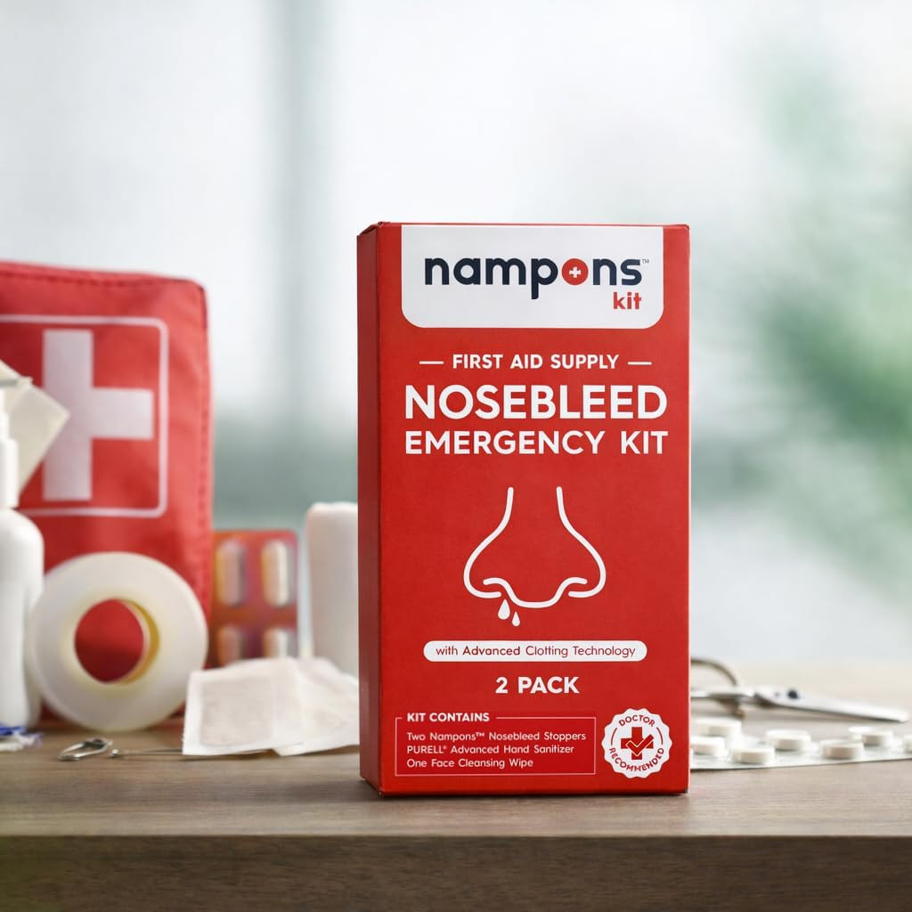 Emergency Nosebleed Kit with Advanced Clotting Technology by Nampons. Kit Includ