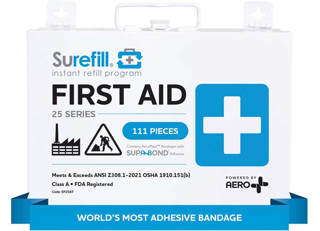 Aero SF25AT Surefill 25 ANSI 2021 A+ First Aid Kit – Metal Case White