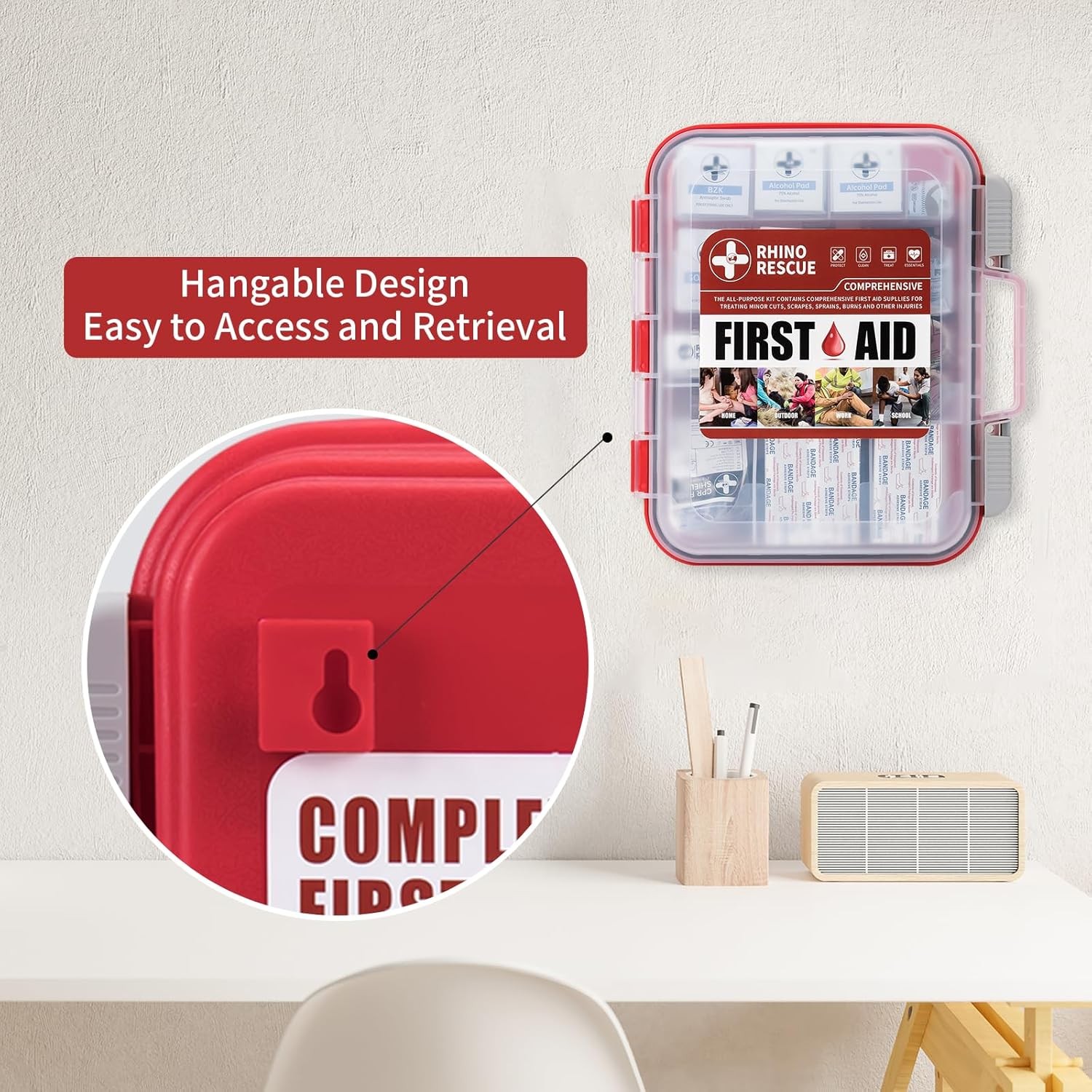 RHINO RESCUE 350-Piece First Aid Kit for Home, Office, Car, Emergency Use