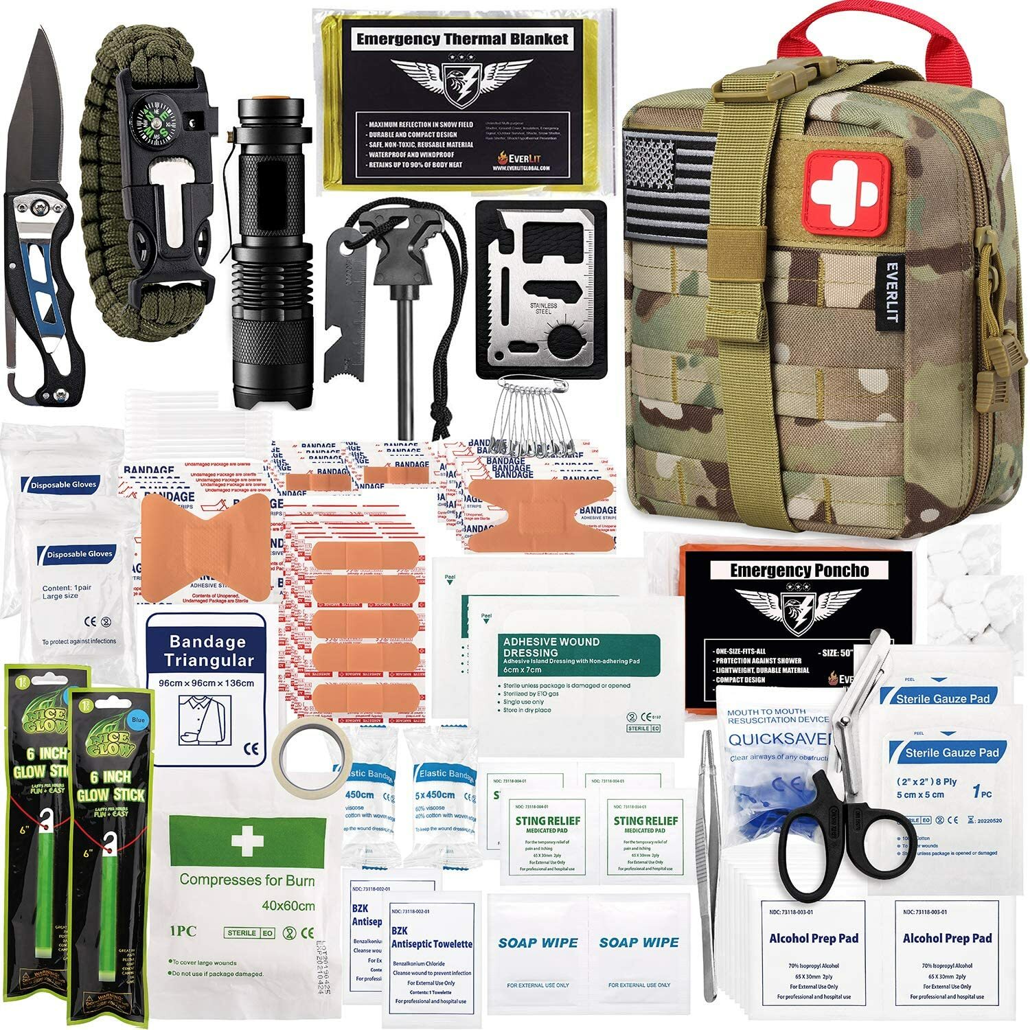 Emergency Survival First Aid Kit Trauma Bag Camping Hunting Tactical Combat SOS