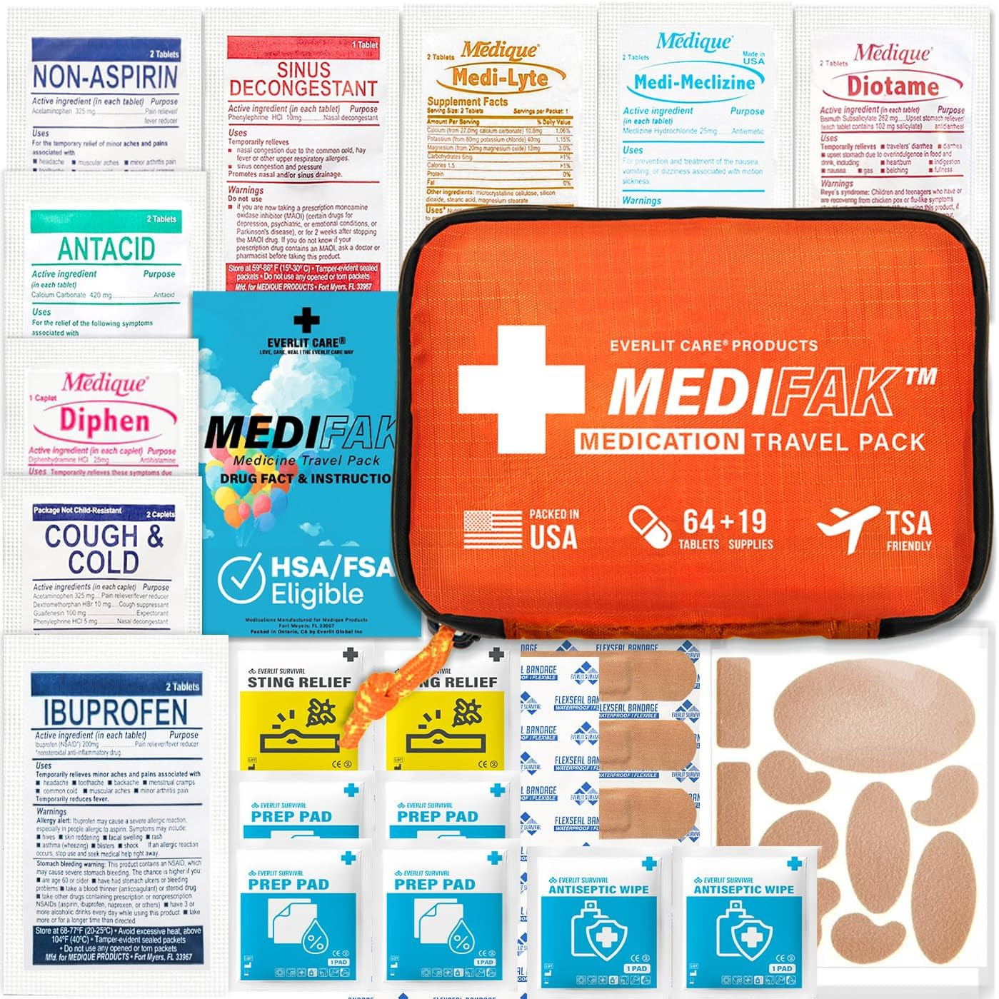 Travel Essential Medicine First Aid Kit I Bonus Medical Supplies I TSA Compliant